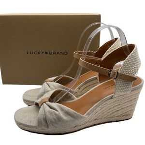 Lucky Brand Sandals Macrimay Natural Metallic Linen Wedge Espadrille Size 9.5